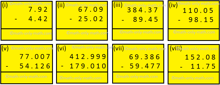 Worksheet on Subtraction of Decimal Fractions | Subtracting Decimals