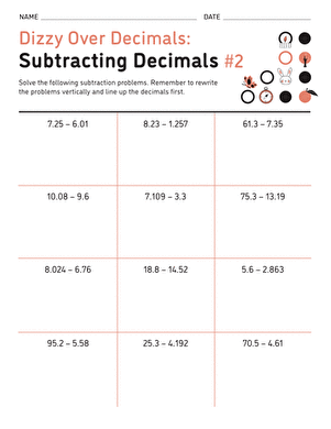 Dizzy Over Decimals: Subtracting Decimals #2 | Interactive ...