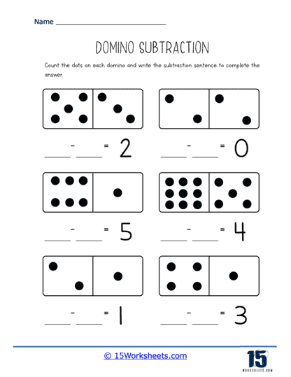subtraction worksheet with dominoes