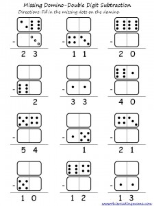 subtraction worksheet with dominoes