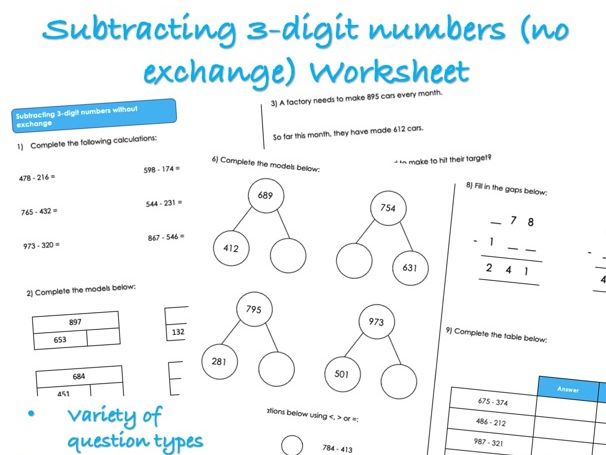 subtraction worksheet with exchange