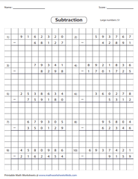 Grid Subtraction Worksheets