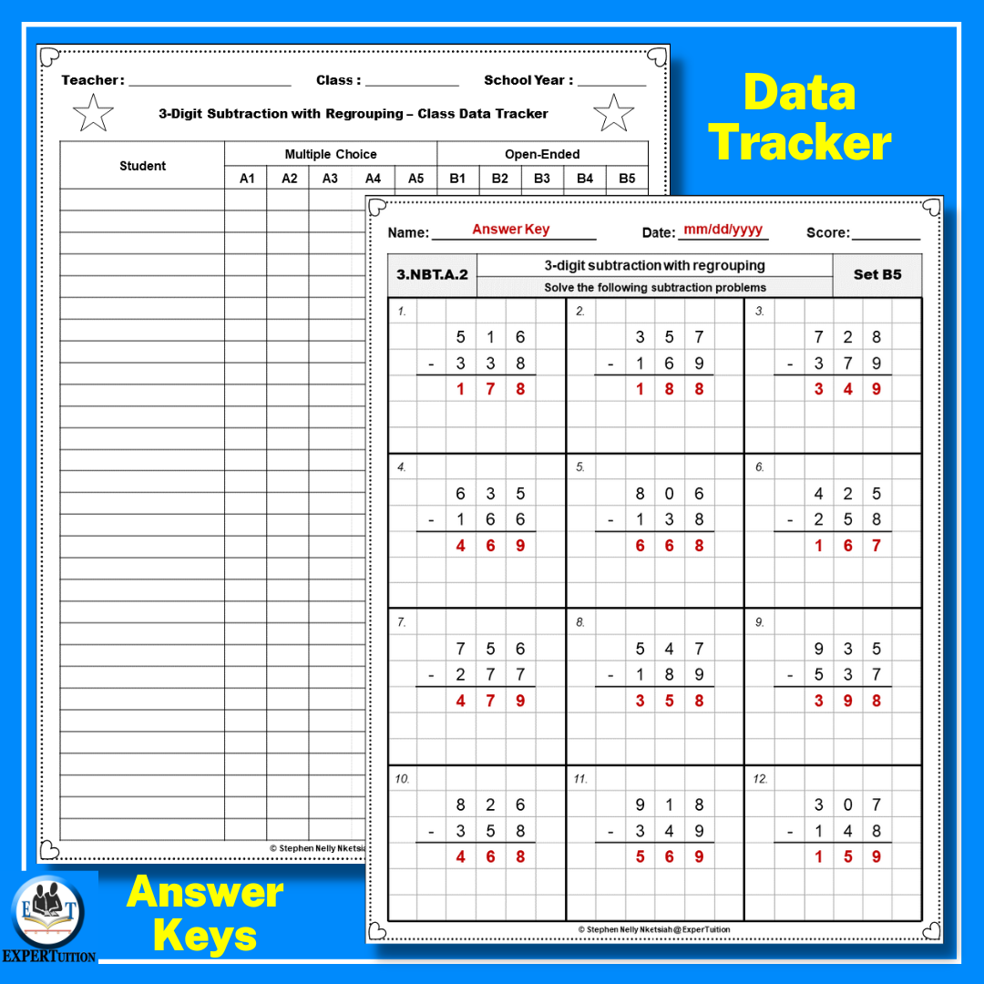 3-Digit Subtraction With Regrouping Worksheets | Differentiated ...