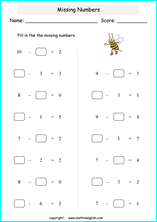 Subtraction math worksheets for primary math education, from basic ...