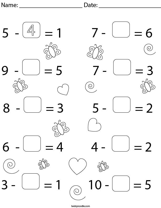 Subtraction Equations- Fill in the Missing Numbers Math Worksheet ...