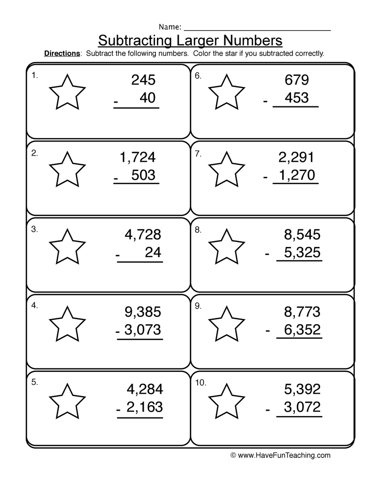 Subtraction Multi-Digit No Regrouping Worksheet  