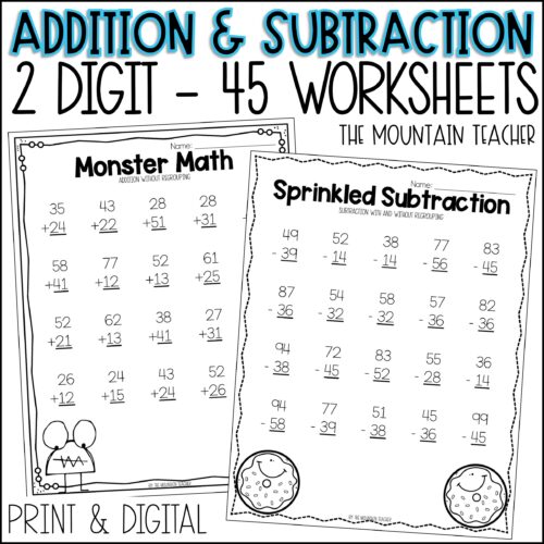 2 Digit Addition and Subtraction Worksheets With and Without ...