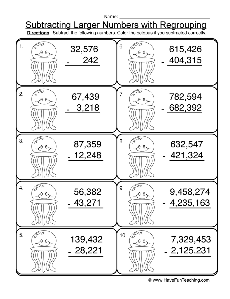 Multi-Digit Subtracting No Regrouping Worksheet  