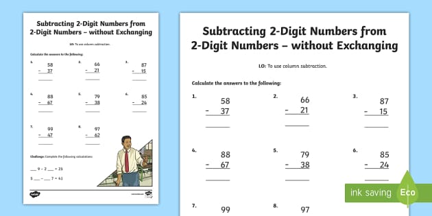 Subtraction (No Regrouping) Worksheet | Aus Maths Resources