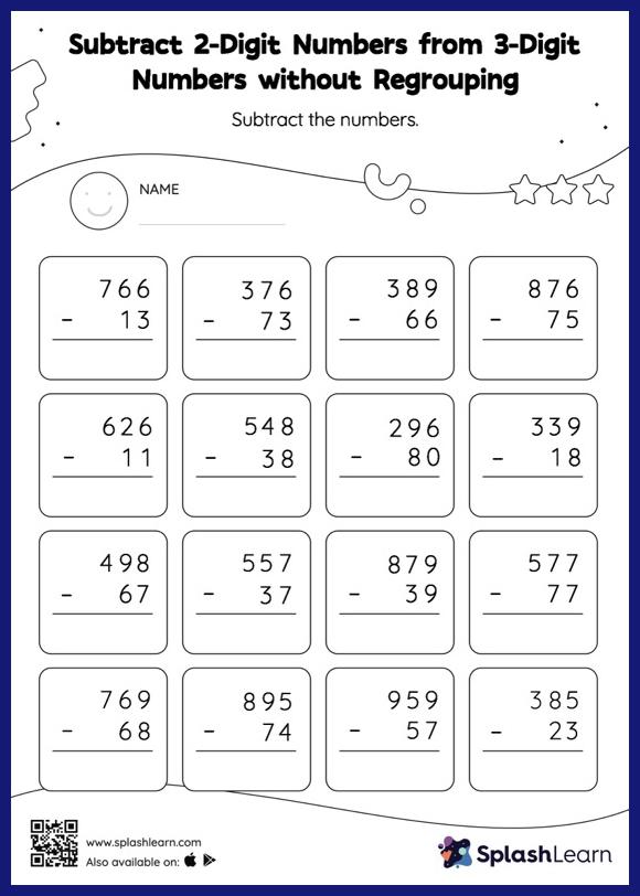 Subtract Two 3-Digit Numbers without Regrouping: Vertical ...