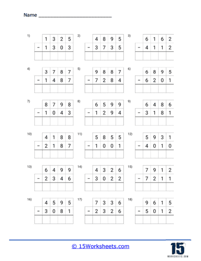 No Regrouping Subtraction Worksheets - 15 Worksheets Library
