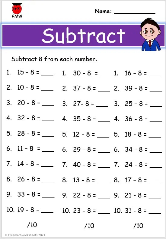 subtraction worksheet with pictures for grade 1