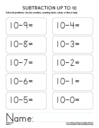 Single-Digit Subtraction Worksheet 6  