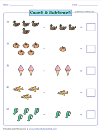 subtraction worksheet with pictures pdf
