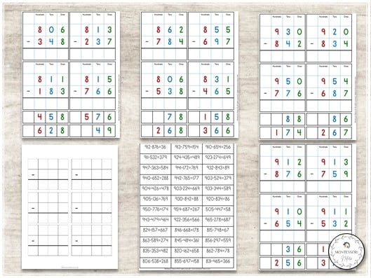 Subtraction With Regrouping Place Value Operation Cards Three ...