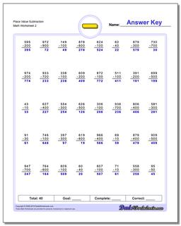subtraction worksheet with place
