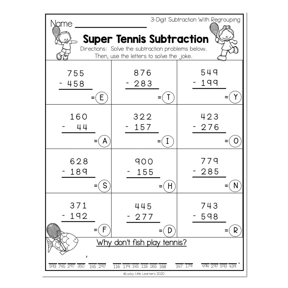 2nd Grade Math Worksheets - Place Value - 3-Digit Subtraction with ...