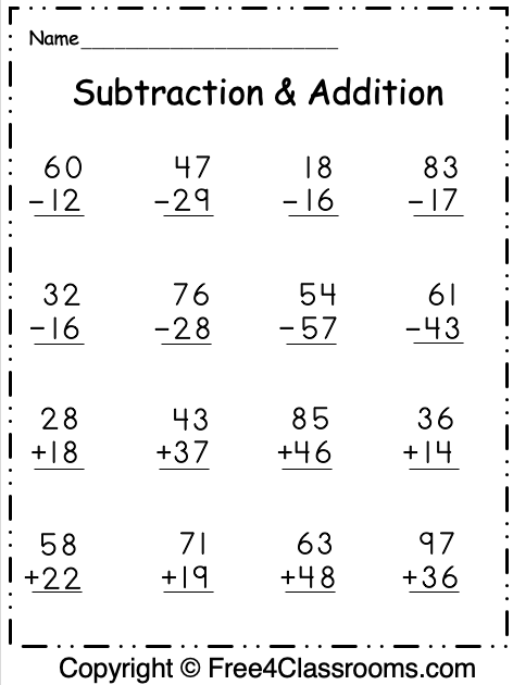 Free Subtraction and Addition Worksheets - 2 Digit - With ...