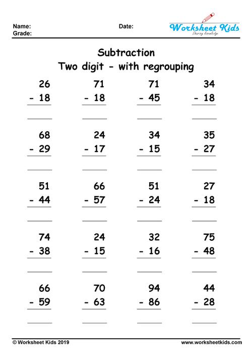 2-Digit Subtraction with Regrouping Worksheets Grade 2 &amp; 3 - Free ...