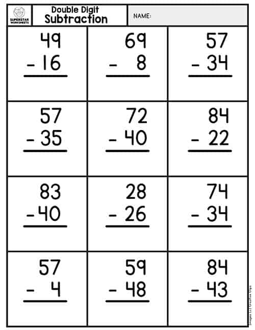 Double Digit Subtraction -Worksheets Library