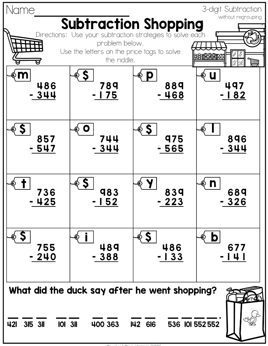 subtraction worksheet with regrouping 3 digits