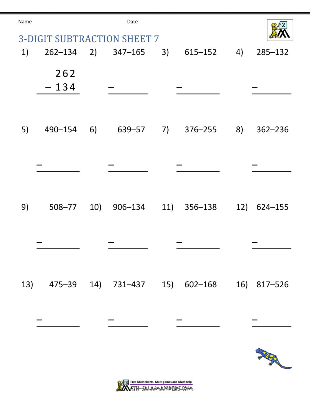 subtraction worksheet with regrouping 3 digits
