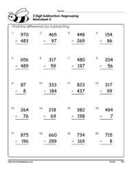 subtraction worksheet with regrouping 3rd grade