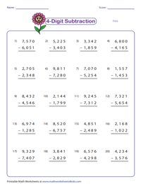 4-Digit Subtraction Worksheets