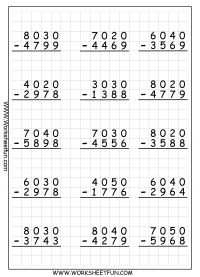 4 Digit Subtraction With Regrouping - Borrowing - 9 Worksheets ...
