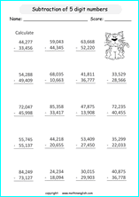 subtraction worksheet with regrouping 5 digit