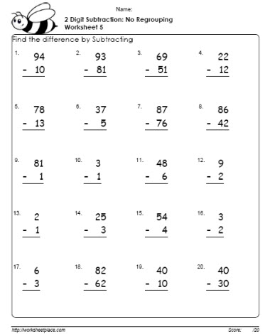 2 Digit Subtraction Worksheet-5 Worksheets