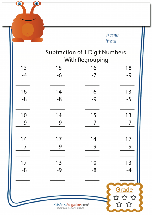 subtraction worksheet with regrouping 5