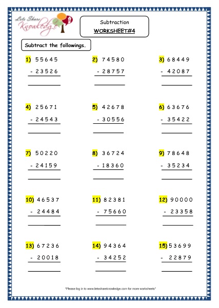 Grade 4 Maths Resources (1.5.1 Subtraction of 5 Digit Numbers with ...