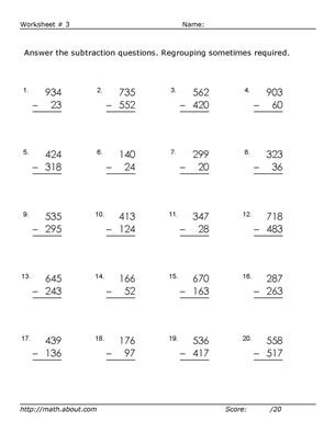 subtraction worksheet with regrouping boxes