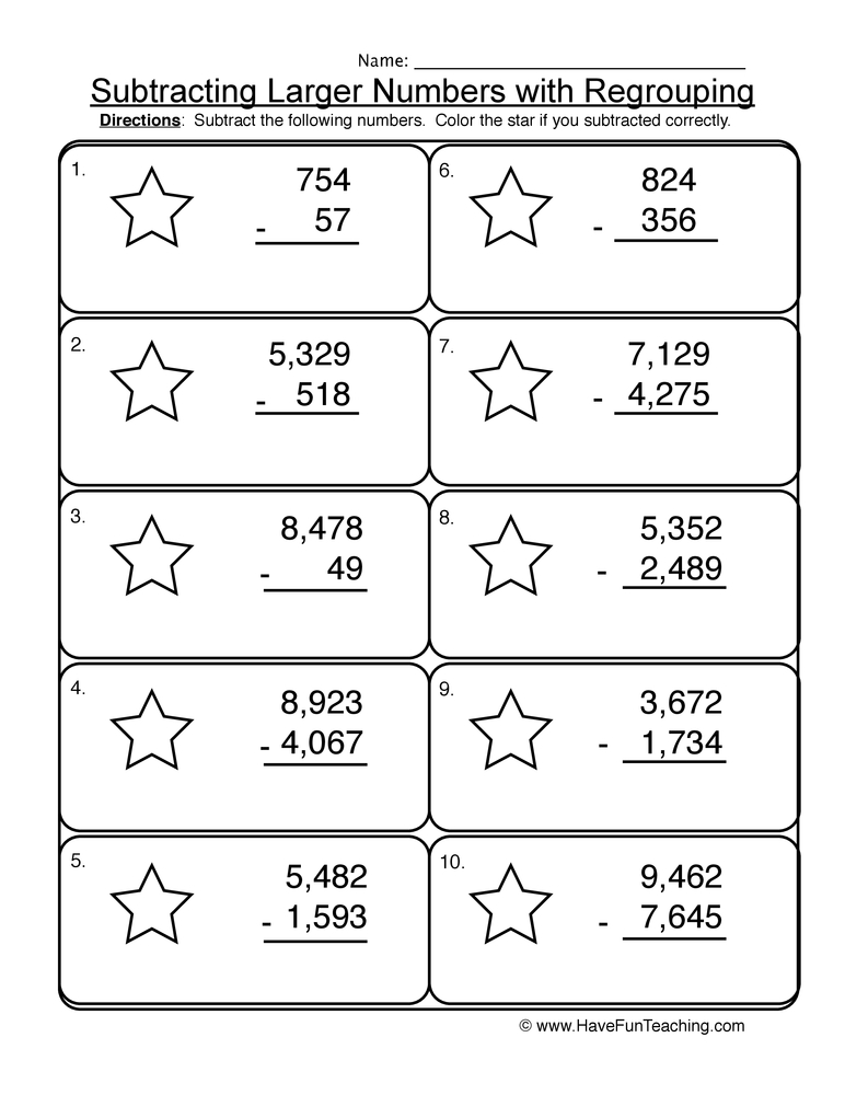 subtraction worksheet with regrouping for