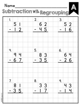 subtraction worksheet with regrouping graph