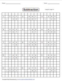 Grid Subtraction Worksheets