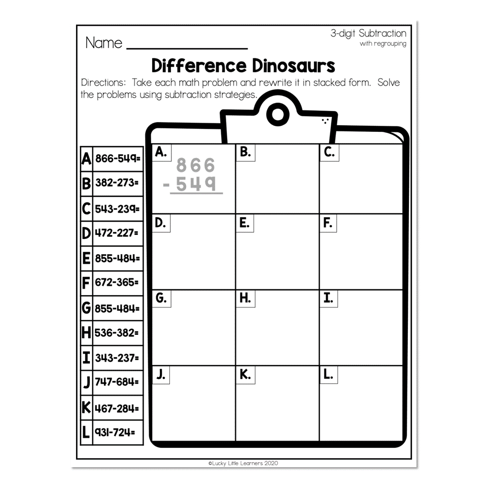 subtraction worksheet with regrouping graph