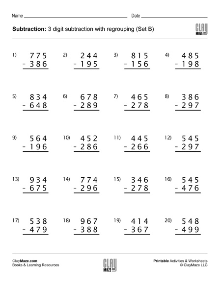 subtraction worksheet with regrouping third