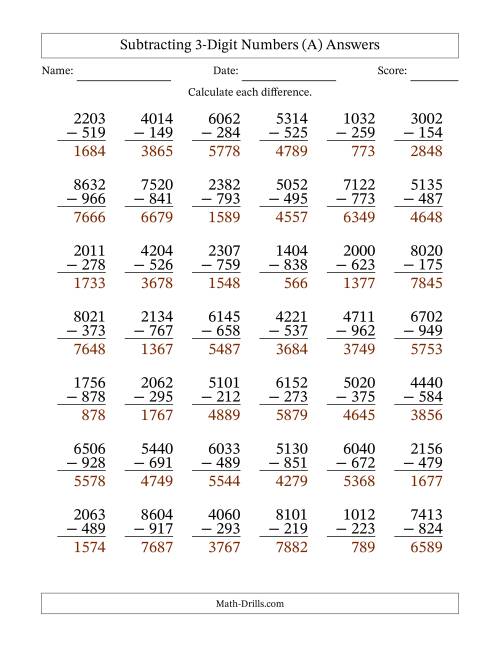 subtraction worksheet with regrouping third