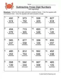 subtraction worksheet with regrouping three digit