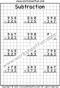 3 Digit Subtraction - No Regrouping - Three Worksheets / FREE ...