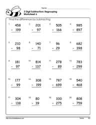 subtraction worksheet with regrouping three digit