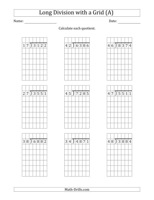 4-Digit by 2-Digit Long Division with Remainders with Grid ...