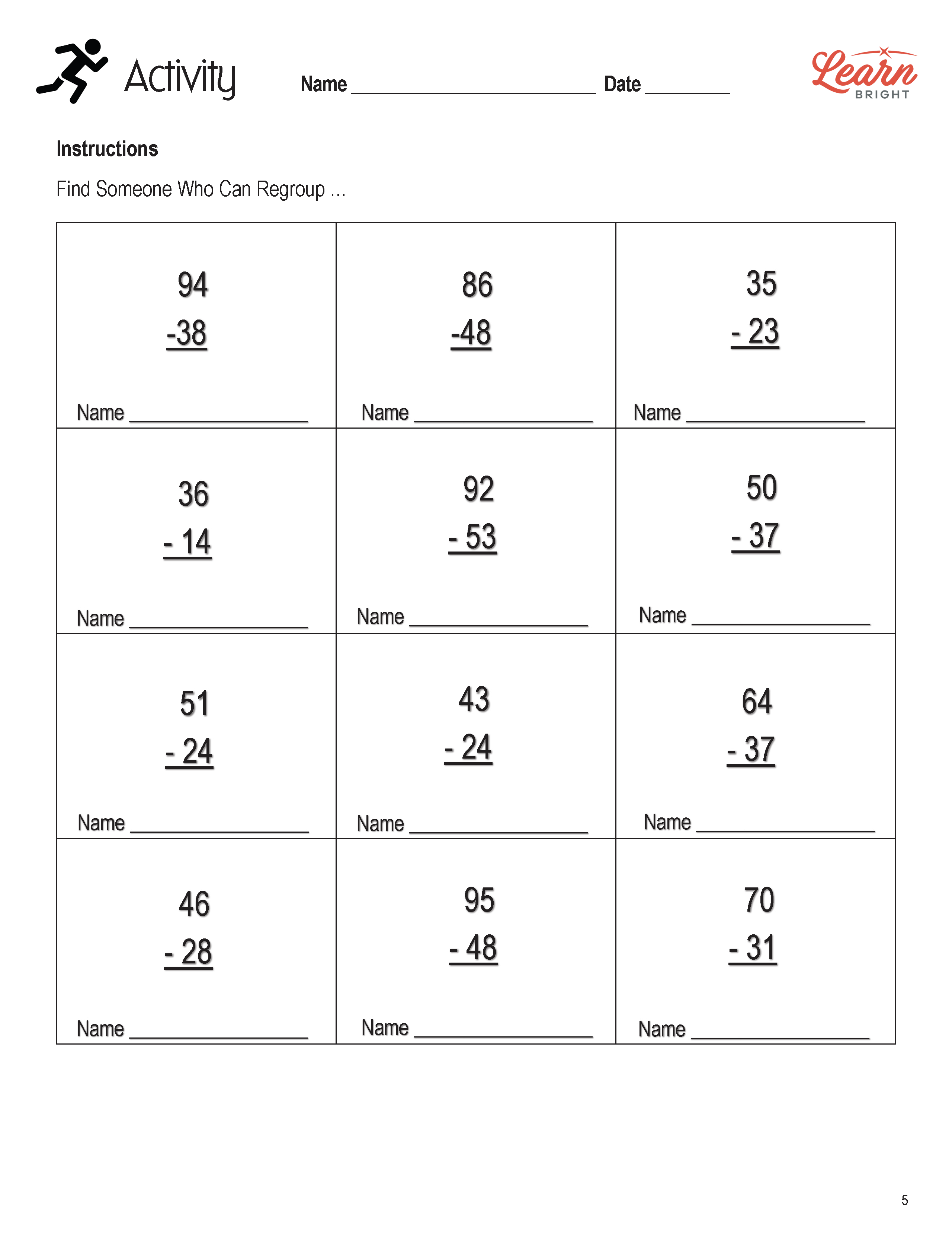 Subtraction with Regrouping