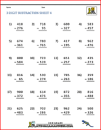 Three Digit Subtraction with Regrouping Worksheets