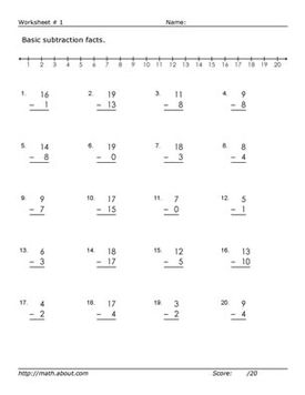 Basic Subtraction Worksheets to 20: Free Printables