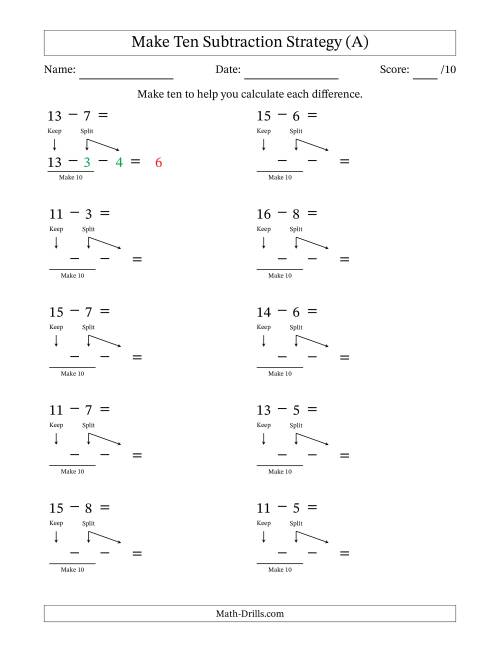 subtraction worksheet with tens and