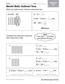 Mental Math: Subtract Tens: Reteach Worksheet for 2nd Grade ...
