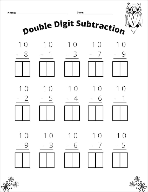 11 Printable Double Digit Subtraction Worksheets. Numbers 10 20 ...